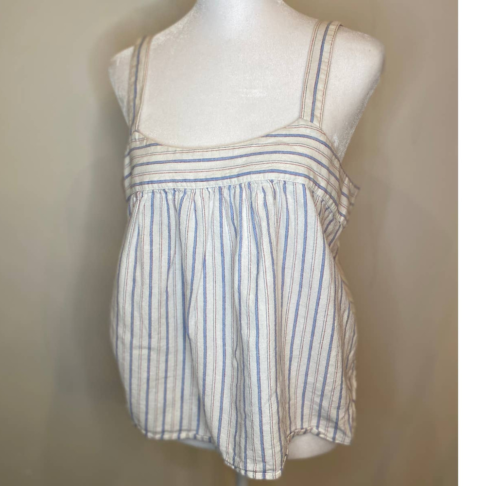 XiRENA Striped Linen-Blend Tank Top in White and Blue